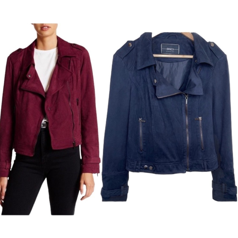 Blank Noir Faux Suede Navy Moto Jacket S